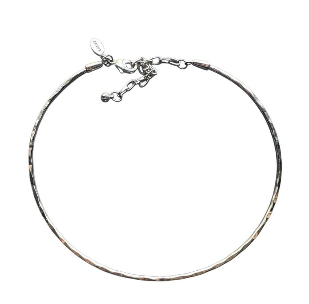 Chico's Silvertone Hammered Rigid Collar Torque Choker Necklace Adjustable